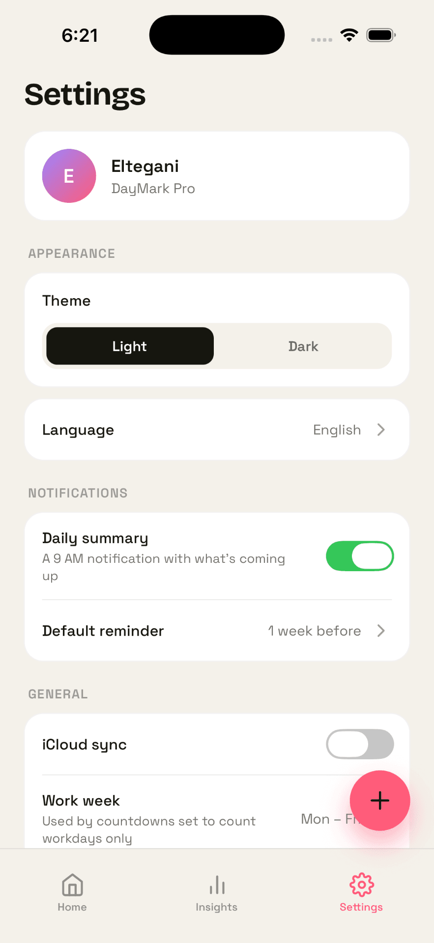 Settings · light